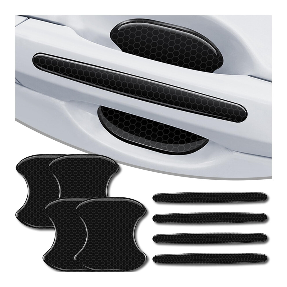 Car Door Handle Protector Stickers, Reflective Antiscratch Waterproof Universal Fit, 8Pcs Black 9092120397116