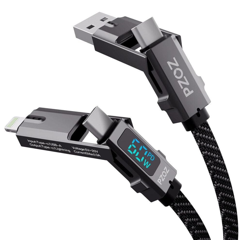 4 In 1 Led Display 60W Usb Cable,Usb C To Lightning/Type-C To Usb C/Usb A To Lightning/Usb A To Usb C Fast Charging Charger For Iphone Ipad Macbook 6920329202098