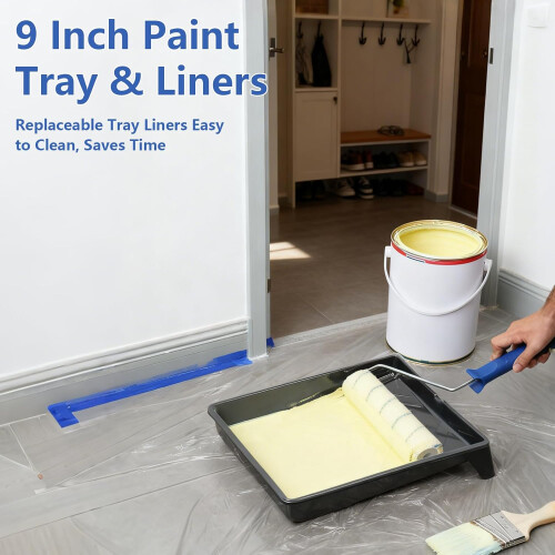 Paint Roller Kit with 2‑4FT Extension Pole, Complete Painting Set with Brushes, Tray and Smooth Coverage Rollers 2