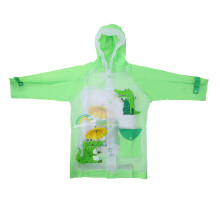 Children's Rain Jacket, Eco-Friendly PVC Waterproof Raincoat with Inflatable Hood and Reflective Safety Strip for School Park Camping Trips (Green)