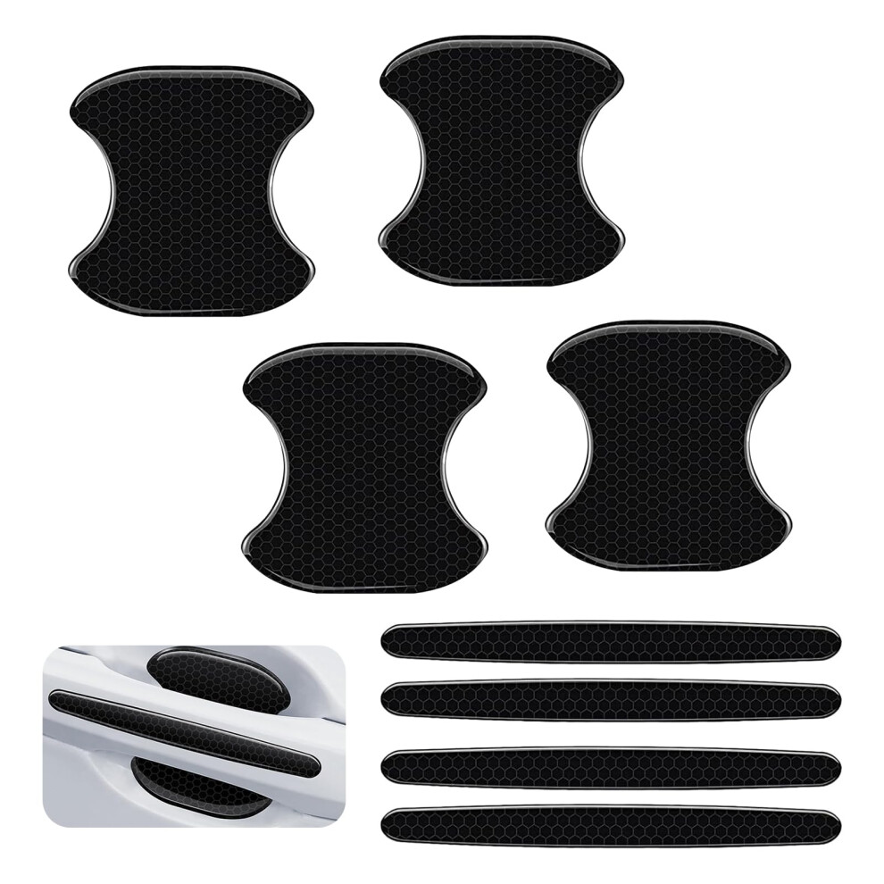 8 Pcs Car Door Handle Protector Set, Waterproof Reflective Antiscratch Bowl Stickers, Universal Black 9092120398045