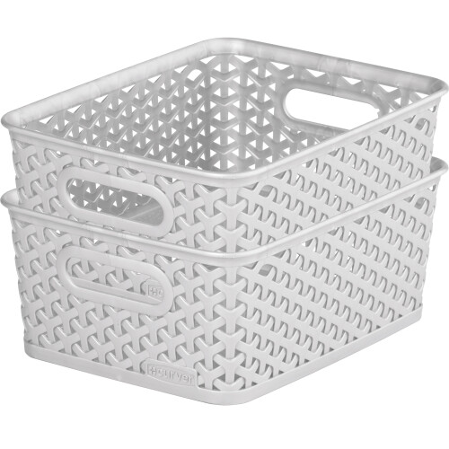 Curver Curver My Style Rectangular Storage Basket Bundle, 4 x Small 3 x Medium, Grey 1