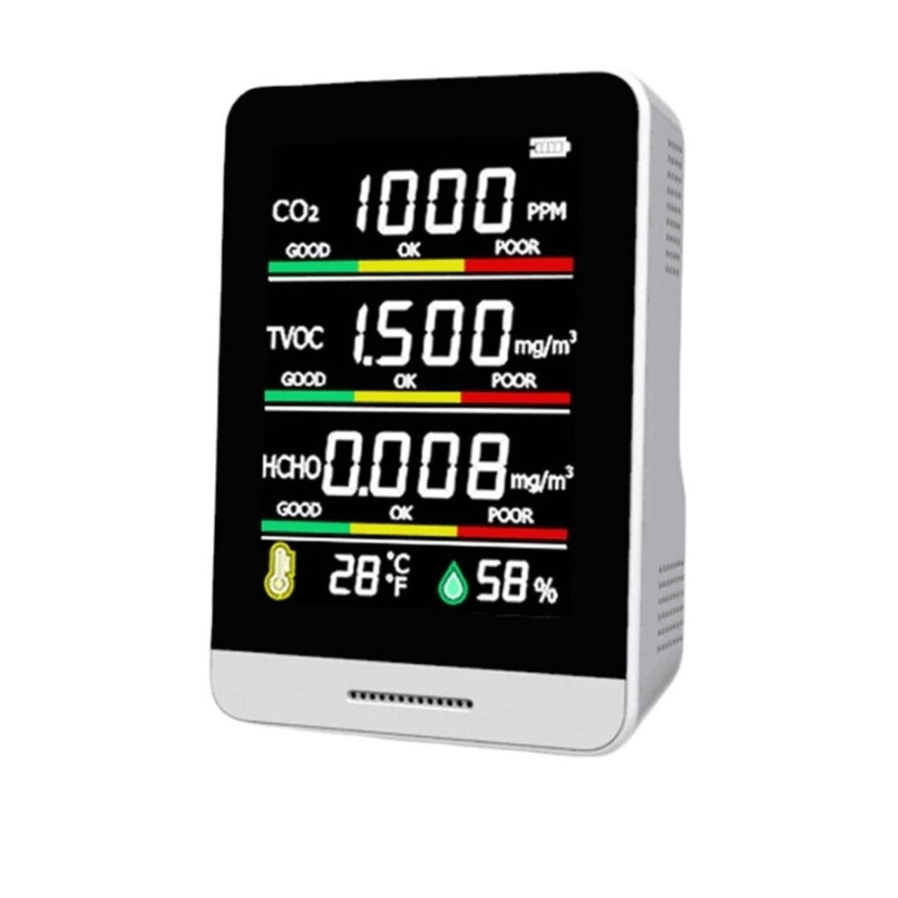 5 in 1 CO2 Detector Air Quality Monitor with Accurate CO2 Detection LCD Display Temperature Humidity TVOC HCHO Tester