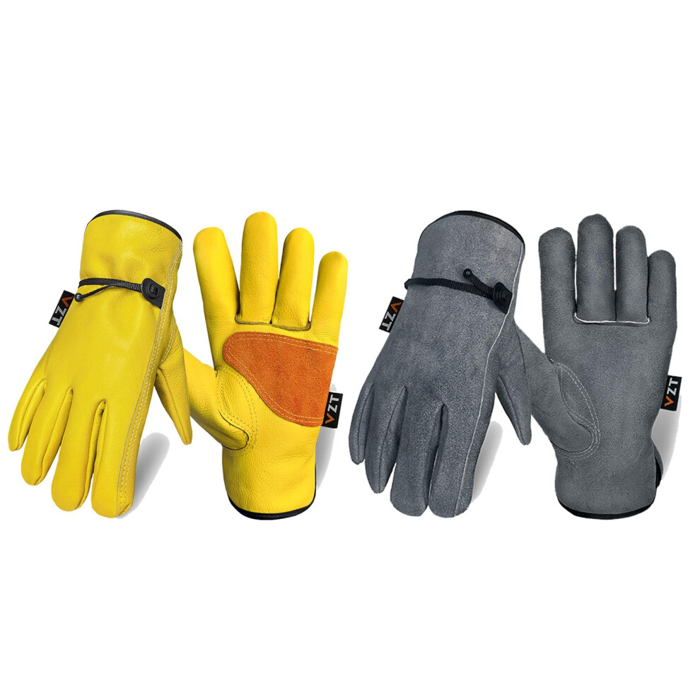 2 Pairs Heavy Duty Leather Work Gloves Large, Water Resistant Cowhide For Gardening And Construction 9113335734838