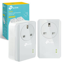 TP-Link TL-PA4010PKIT AV600 Passthrough Powerline Adapter, 100Mbps Powerline Network Adapters with Ethernet Ports, Integrated Power Socket, Power-Sav