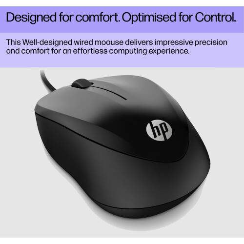 HP HP Wired Mouse 1000 | USB Type-A | Multi-Surface Technology | 1200 DPI Optical Sensor | 3 buttons and scroll wheel | Ambidextrous 1