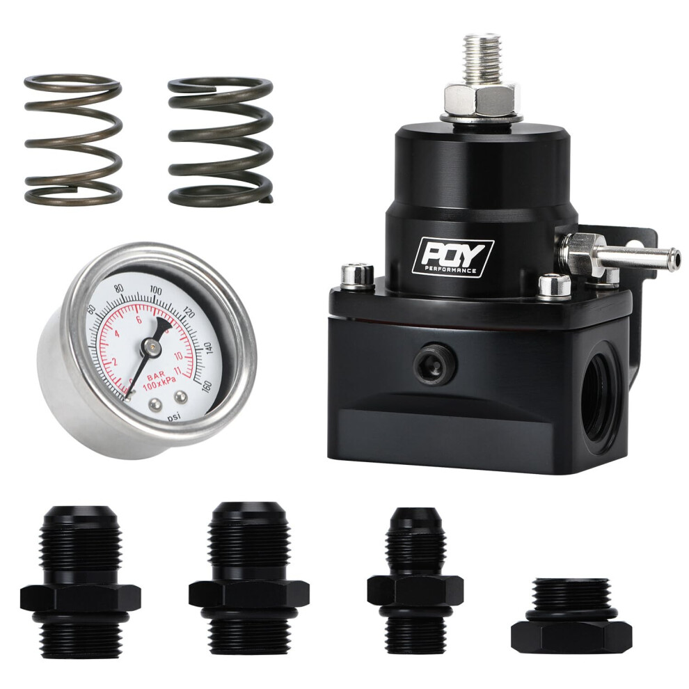 Adjustable Fuel Pressure Regulator 370 Psi With Gauge An6 An8 Universal Aluminum For Efi 9070919999789
