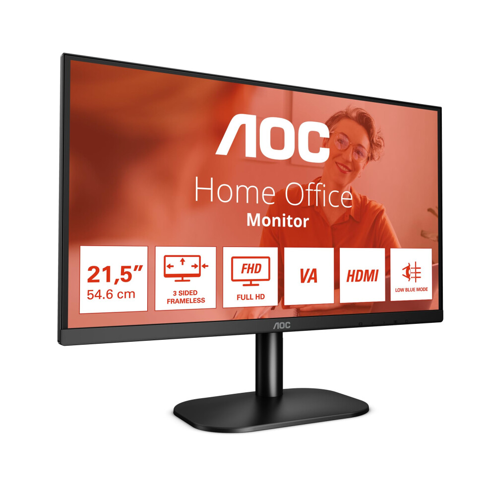 Aoc Light 22B2h - 22 Inch Fhd Monitor, 75Hz, Va, 7Ms Frameless Design, Tilt, Lowblue Mode, Flicker Free (1920 X 1080 @ 75Hz, Hdmi/Vga)