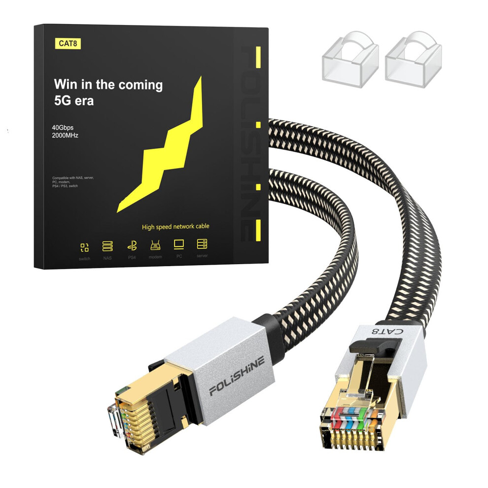 Photos - Ethernet Cable Cat 8  2M, High Speed Gigabit Nylon Braided Lan Network Cat 8 Patch Cord, 40Gbps 2000Mhz RJ45 Flat Cable Shiel