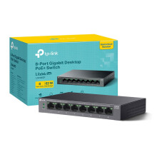 TP-Link LS108GP 8 Port Full Gigabit PoE+ Switch, Network Switch, Power Saving, Plug & Play, Metal Case, Ethernet Switch, 802.3af/at 30W, 62W Total Bu