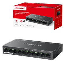 MERCUSYS 10-Port 10/100Mbps Desktop Switch with 8-Port PoE+, PoE Power Budget 65W, compatible with 802.3af/at PDs, Power managemen