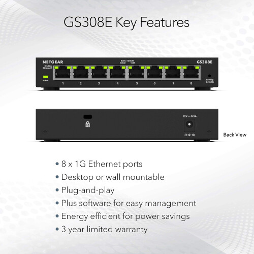 Netgear NETGEAR 8 Port Gigabit Switch (GS308E) | Managed Network Switch | Ethernet Splitter | Desktop or Wall Mount 1