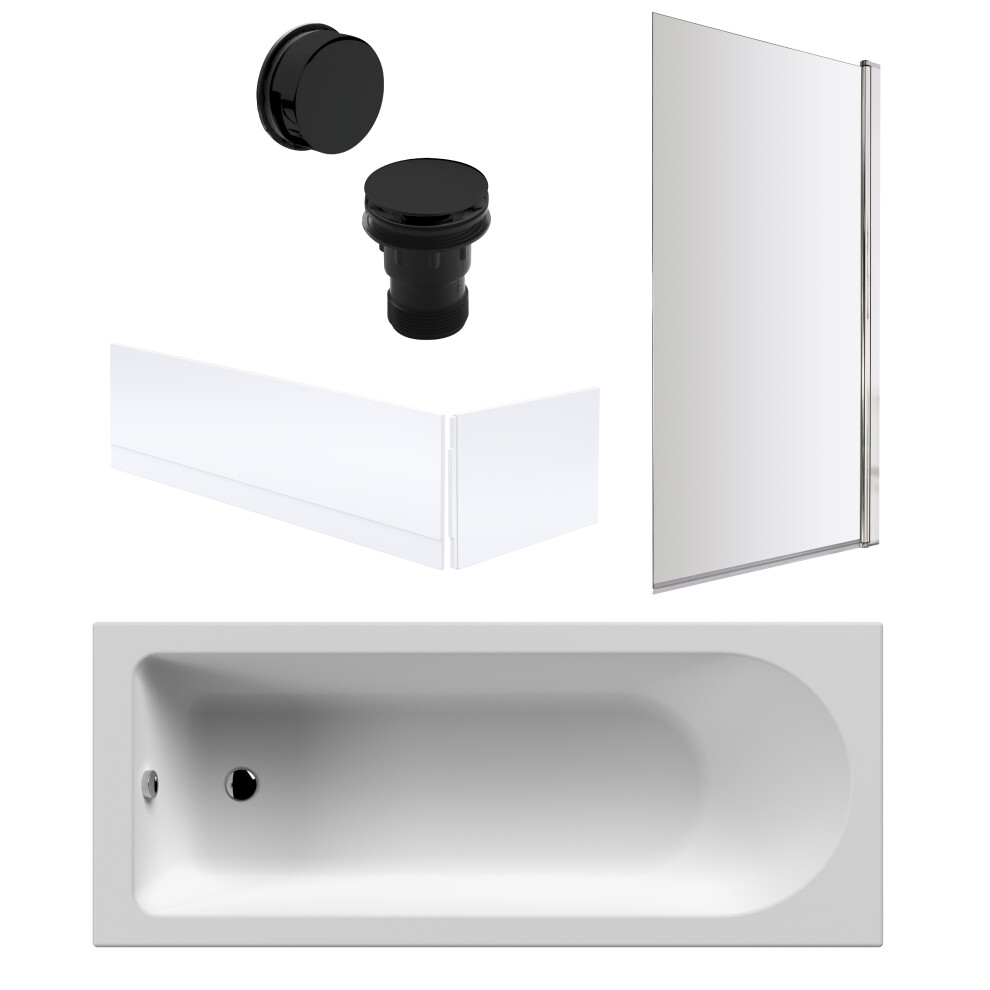 Round Single Ended 1700X700 Bath Set - Front & End Panels & Chrome Screen & Black Waste 5056678474549