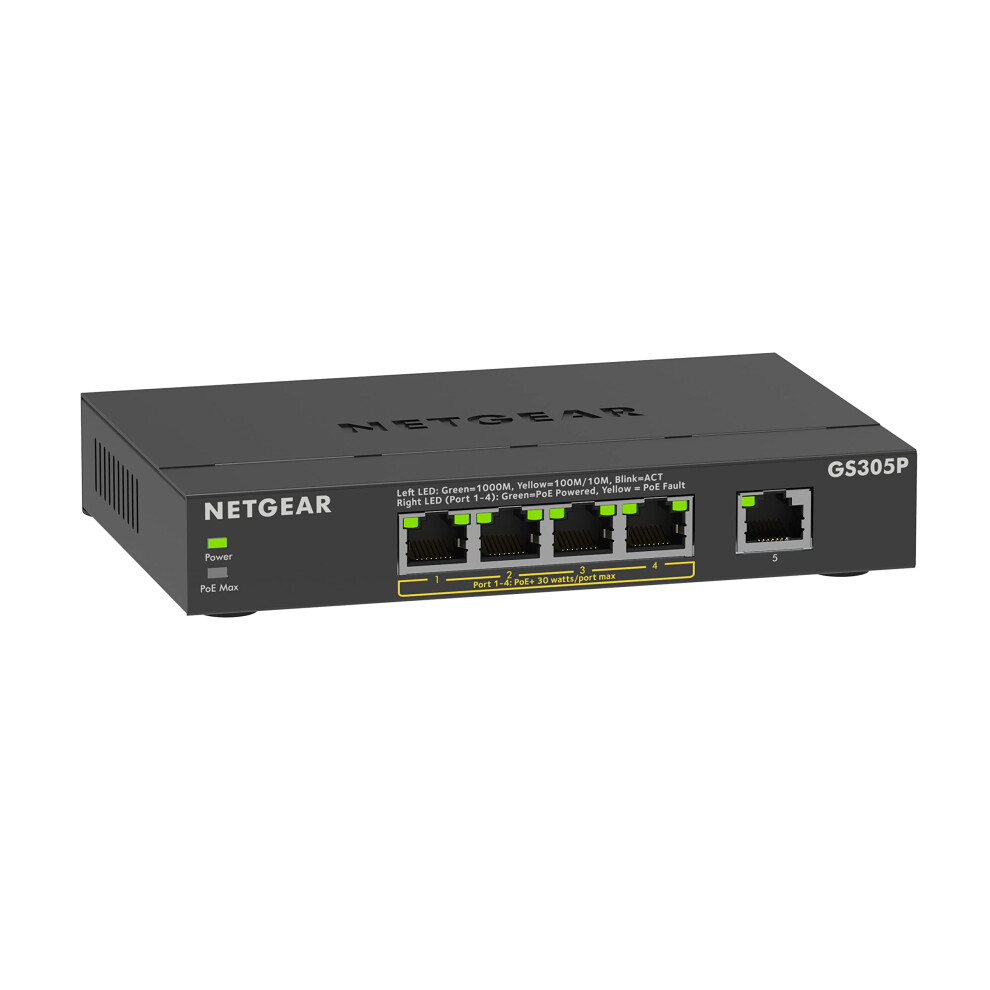 Netgear 5 Port Poe Switch (Gs305p) | Unmanaged Gigabit Network Switch | Ethernet Splitter | Ethernet Splitter | 4 X Poe+ @ 63W | Desktop Or Wall Moun