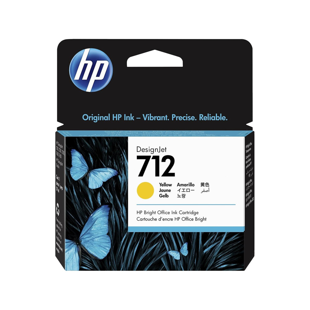 Hp 712 3Ed69a 29-Ml Genuine Ink Cartridge With Original Ink, For Designjet T650, T630, T250, T230 & Studio Large Format Plotter Printers 713 D Yellow