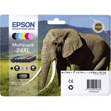 Epson 24XL Elephant High Yield Genuine Multipack, 6-colours Claria Photo HD Ink Cartridges, Black/Yellow/Magenta/Cyan, XL High Cap