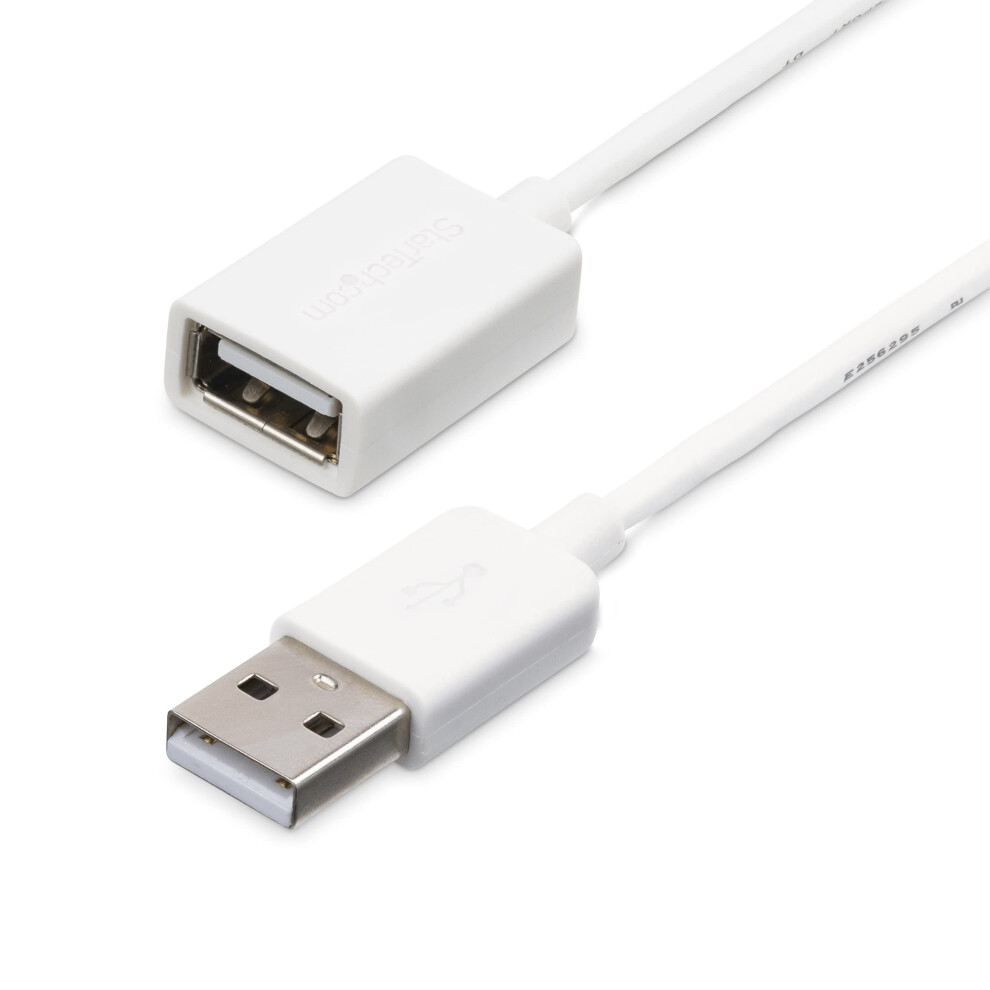 Photos - Cable (video, audio, USB) Startech.com 3m White USB 2.0 Extension Cable Cord - A to A - USB Male to Female Cable - 1x USB A (M), 1x USB A (F) - White, 