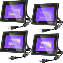 4 Pack 100W LED Black Lights, IP66 Waterproof UV Flood Lights with Plug and Switch for Party and Stage