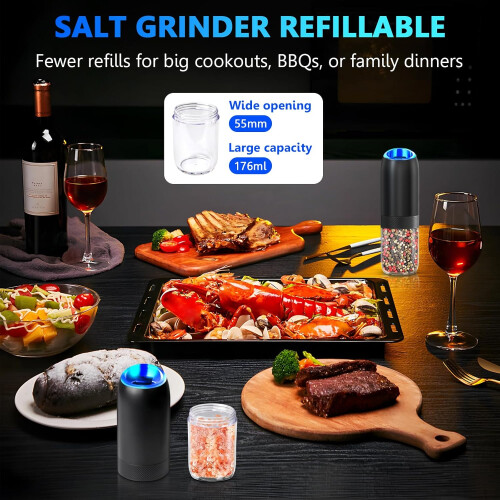 Electric Salt and Pepper Grinder Set with Gravity Operation, Adjustable Coarseness and LED Light 1