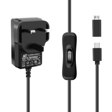GeeekPi USB-C Power Supply UK Plug for Raspberry Pi 4 With On/Off Switch,5V 3.6A Type C PSU with Micro USB Adapter for Raspberry P