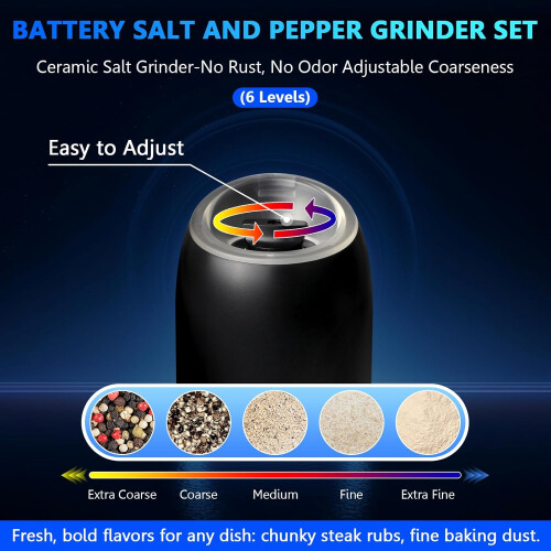 Electric Salt and Pepper Grinder Set with Gravity Operation, Adjustable Coarseness and LED Light 2