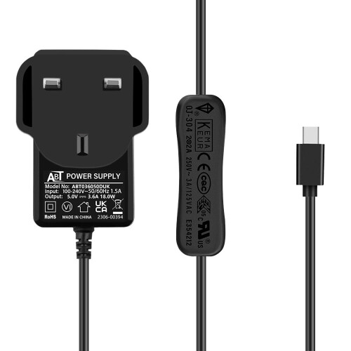 GeeekPi USB-C Power Supply UK Plug for Raspberry Pi 4 With On/Off Switch,5V 3.6A Type C PSU with Micro USB Adapter for Raspberry P 2