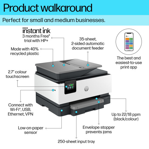 HP HP OfficeJet Pro 9120e All-in-One Printer | Colour | Printer for Small Office | Print, Scan, Copy Automatic Document Feeder| 3 Mon 2