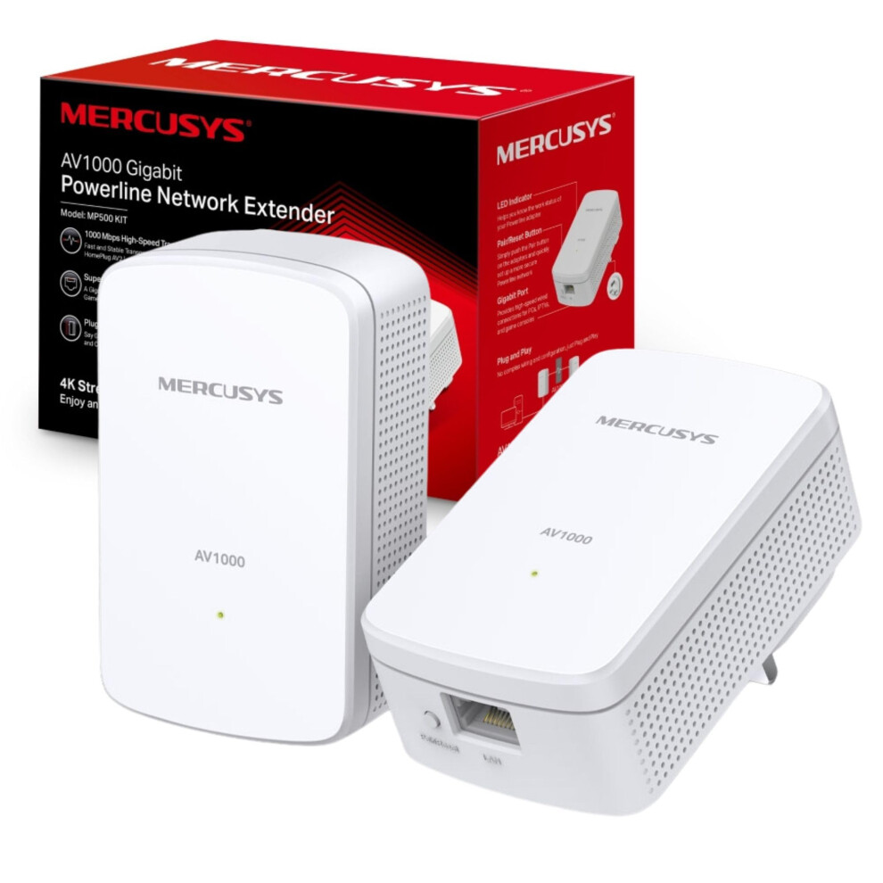 Mercusys Mp500 Kit Powerline Adapter Kit, Av1000 Gigabit Tp-Link Powerline Network Adapters, Homeplug Av2 Ethernet Over Power, Up To 1000Mbps, 300M R 8462154727691