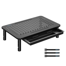 BONTEC Monitor Stand with Drawer, 3 Height Adjustable Monitor Riser for Desk, Mesh Platform for Laptop, Computer, iMac, Printer up to 20KG, Desk Orga