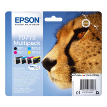 Epson T0715 Cheetah Genuine Multipack, 4-colours Ink Cartridges, DURABrite Ultra Ink,Black/Cyan/Magenta/Yellow