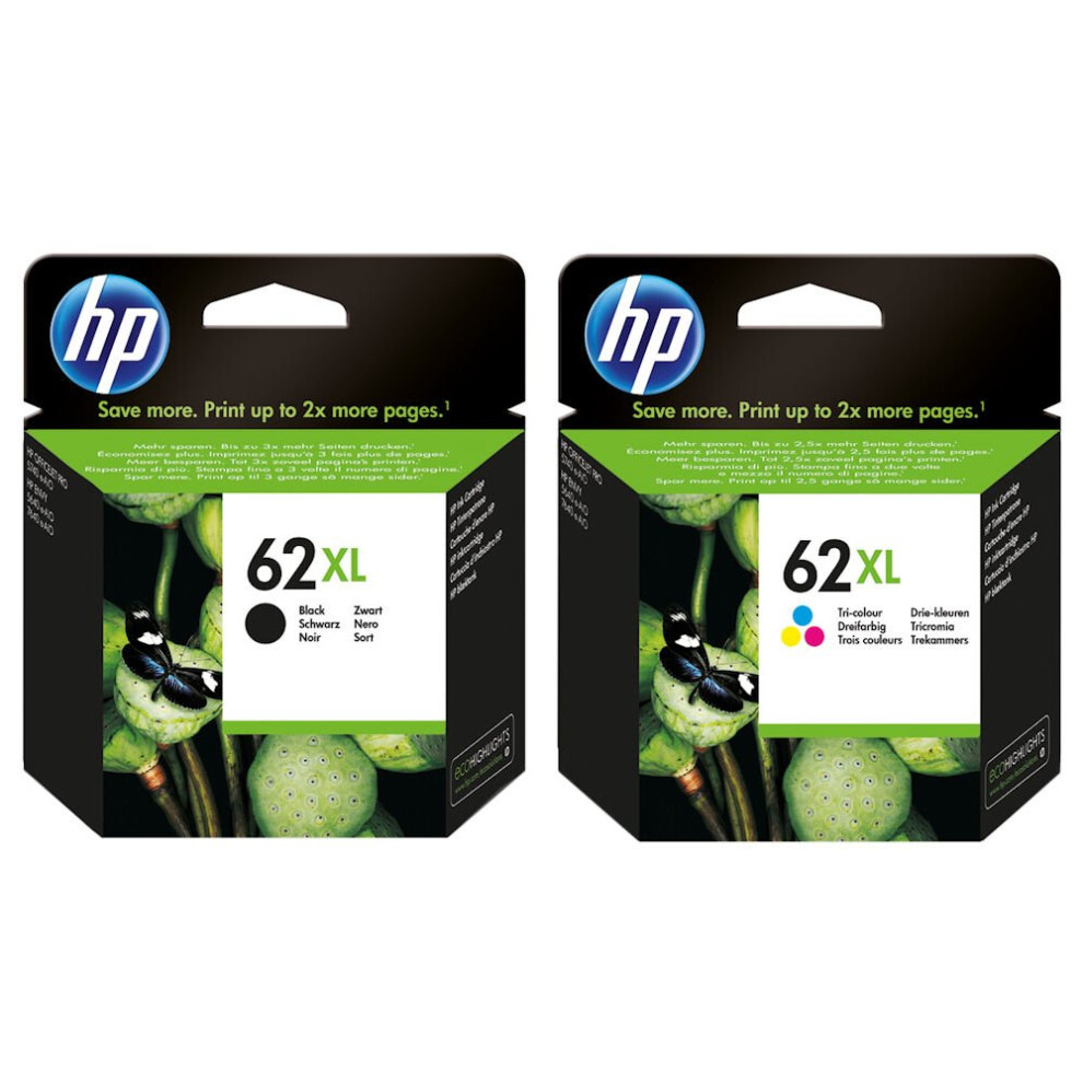 Hp 62XL & Colour High Capacity Original Ink Cartridges, C2p05ae C2p07ae Black