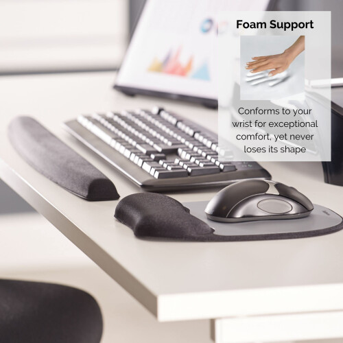 Fellowes Fellowes Memory Foam Mouse Mat with Wrist Support - Ergonomic Mouse Pad for Computer Laptop - Silver Streak 2