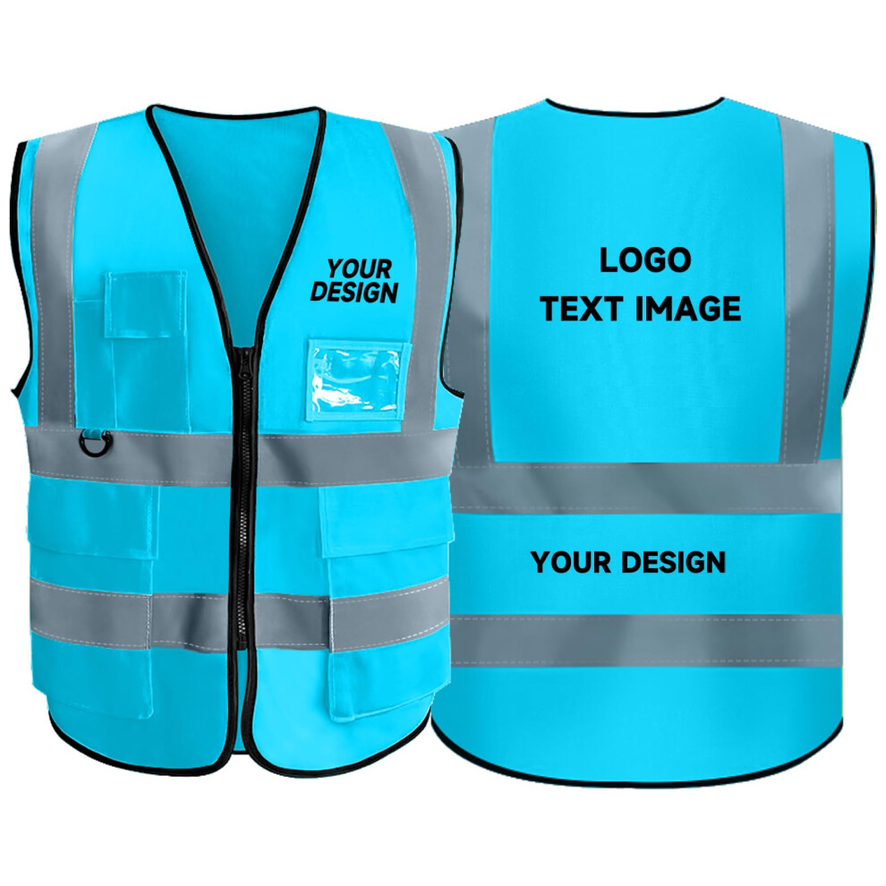 Custom Visibility Safety Vest With Ansi Class 2 Reflective Work Vest, Blue, Zipper Closure, 5 Pockets 9070919973451
