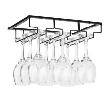 Wine Glass Rack Under Cabinet Stemware Holder, Metal Space Saving Storage for Kitchen Bar, Black