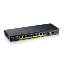 Zyxel 8-Port Gigabit PoE Switch | Smart managed | Desktop/Wallmount | Fanless | 8x PoE+ 77 Watt Budget | 2x SFP Ports | VLAN, IGMP