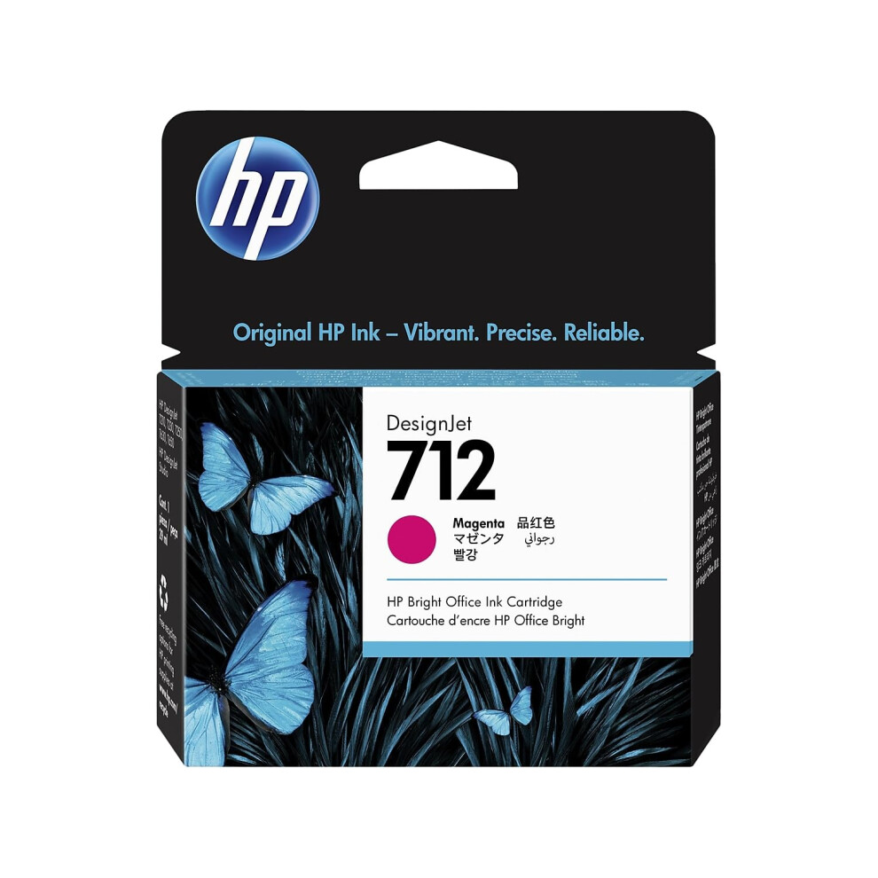 Hp 712 3Ed68a 29-Ml Genuine Ink Cartridge With Original Ink, For Designjet T650, T630, T250, T230 & Studio Large Format Plotter Printers 713 Magenta 4898025357294