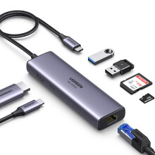 UGREEN Revodok USB C Hub Ethernet, 7-in-1 USB-C Dock with 4K@60Hz HDMI, 1Gbps Ethernet, 100W PD, 2 USB-A 3.0 Ports, SD/TF for MacB