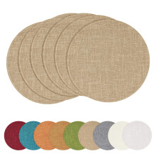 15 Inch Round Cotton Linen Placemats Set of 6, Farmhouse Style Washable Heatproof Table Mats