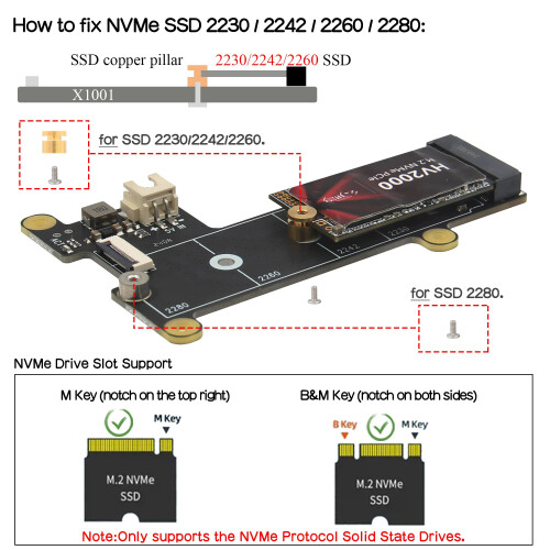 Geekworm X1001 M.2 KEY-M NVMe SSD Shield for Raspberry Pi 5 2