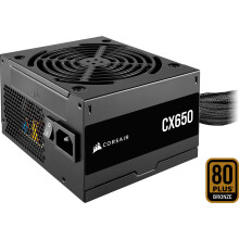 CORSAIR CX650 ATX 650W Power Supply - 80 Plus Bronze Certified - Low Noise - Sheathed Cables - Non-Modular - EU - Black