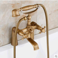 Antique Bronze Bathtub Faucet with Hand Shower, Double Handle Deck Mounted Vintage Bath Mixer
