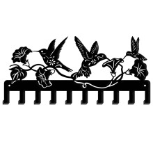 Key Holder Wall Mounted Hummingbird and Flowers Design with 10 Hooks for Keys and Leash Storage