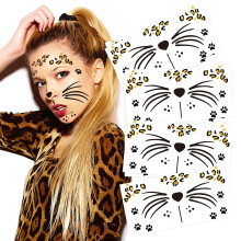 Realistic Leopard Face Temporary Tattoos, 7 Sheets LongLasting Halloween Animal Face for Kids and Adults