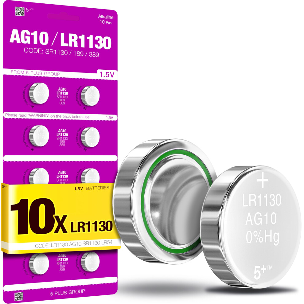 5Plus 10-Pack Lr1130 Ag10 Sr1130 Sr1131 389 390 Lr 49721898