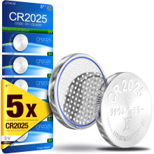 CR2025 DL2025 3V Lithium Coin Cell Batteries (5 Pack) – Long Lasting Button Battery for Car Key Fobs, Scales, Toys, LED Lights & Medical Devices