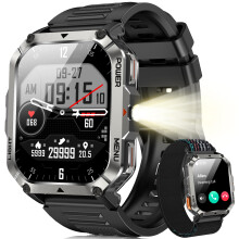 Blackview Military Smart Watch for Men Outdoor Adventure | 100-Day Ultra-Long Battery | LED Torch & Compass | Bluetooth Calls | 24/7 Health Monitor |