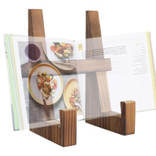 Adjustable Wooden Cookbook Stand with Rustic Brown Finish for Kitchen and Tablet Reading
