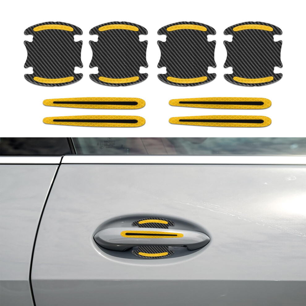 8Pcs Carbon Fiber Car Door Handle Protector Scratchresistant Reflective Bowl Sticker Yellow 9455672893015