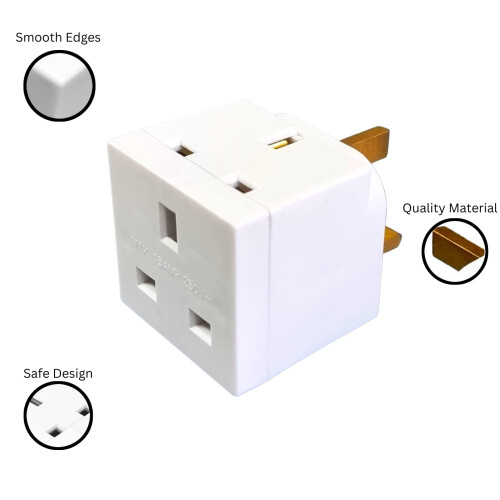 2 Way Adapters - Multi Plug Extensions - Double Adapter Plug UK - Power Extender Pack of 3 2