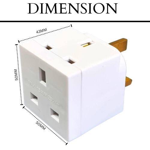 2 Way Adapters - Multi Plug Extensions - Double Adapter Plug UK - Power Extender Pack of 3 1